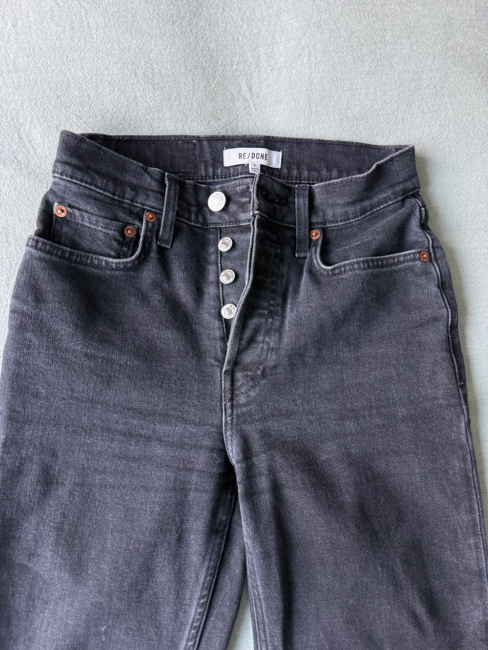 Re/Done Black 70s Stove Pipe High-Rise Stretch Crop Jeans